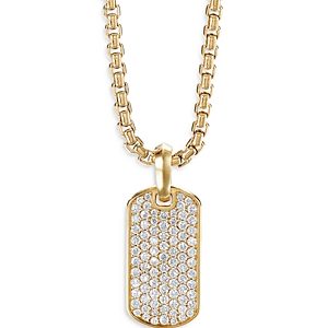David Yurman 18K Yellow Gold Tag Pendant with Pave Diamonds- 4002498