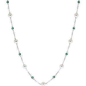 Bloomingdale's Cultured Freshwater Pearl & Emerald Bezel Statement Necklace in 14K White Gold, 17 - 100% Exclusive- 4163234