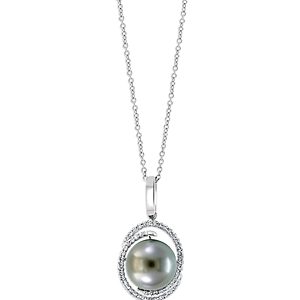 Bloomingdale's Black Tahitian Cultured Pearl & Diamond Pendant Necklace in 14K White Gold, 16-18 - 100& Exclusive- 4163246