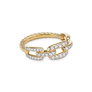 David Yurman 18K Yellow Gold Stax Chain Link Ring with Diamonds- 4002748