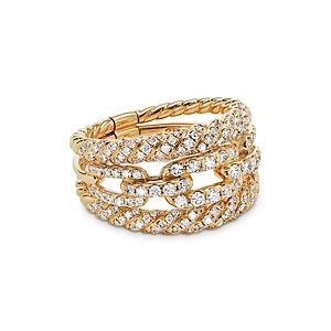 David Yurman 18K Yellow Gold Stax Three-Row Ring with Diamonds- 4002746