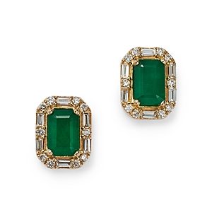 Bloomingdale's Emerald & Diamond Halo Stud Earrings in 14K Yellow Gold - 100% Exclusive- 4113713