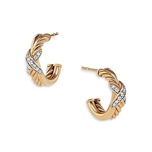 David Yurman Petite X Mini Hoop Earrings in 18K Yellow Gold with Pave Diamonds- 4002730