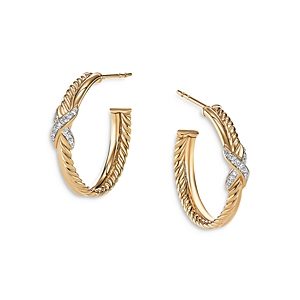 David Yurman Petite X Hoop Earrings in 18K Yellow Gold with Pave Diamonds- 4002731