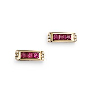 Bloomingdale's Ruby & Diamond Accent Bar Stud Earrings in 14K Yellow Gold - 100% Exclusive- 4178626