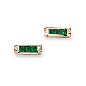 Bloomingdale's Emerald & Diamond Accent Bar Stud Earrings in 14K Yellow Gold - 100% Exclusive- 4178625