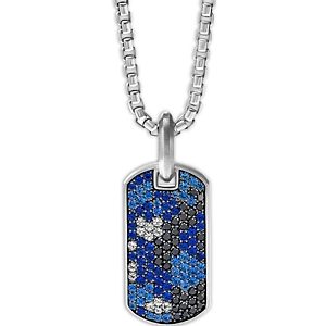 David Yurman Sterling Silver Streamline Tag Pendant with Black Diamonds & Sapphires- 4001854