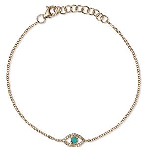 Moon & Meadow 14K Yellow Gold Kate Turquoise & Diamond Evil Eye Chain Bracelet- 4101113