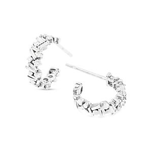Suzanne Kalan 18K White Gold Diamond Baguette & Round Cluster Small Hoop Earrings- 4275423