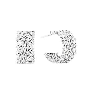 Suzanne Kalan 18K White Gold Fireworks Diamond Round Cut & Baguette Scattered Cluster Small Hoop Earrings- 4082604
