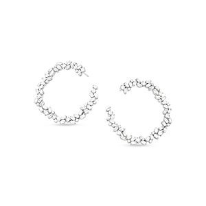 Suzanne Kalan 18K White Gold Diamond Round-Cut & Baguette Sideways Skinny Spiral Drop Earrings- 3823622