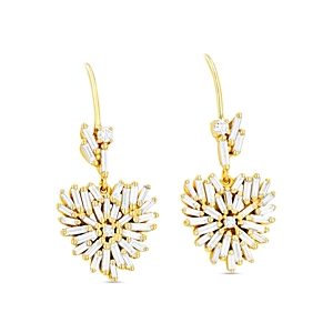 Suzanne Kalan 18K Yellow Gold Fireworks Diamond Baguette & Round Cut Heart Drop Earrings- 4082608