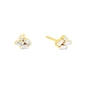 Suzanne Kalan 18K Yellow Gold Fireworks Diamond Baguette & Round Cut Mini Cluster Stud Earrings- 3982616