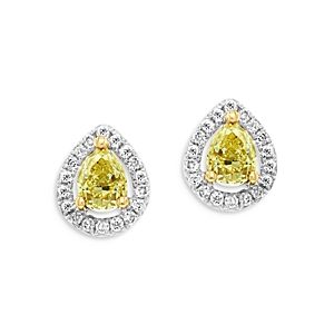 Bloomingdale's Pear Shaped White & Yellow Diamond Stud Earrings in 18K White & Yellow Gold - 100% Exclusive- 4134182