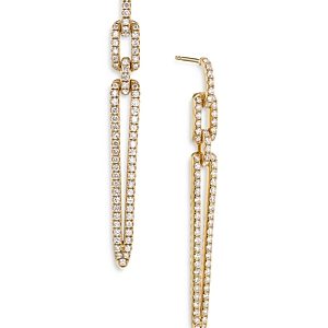 David Yurman 18K Yellow Gold Stax Diamond Elongated Drop Earrings- 4002742