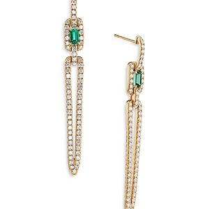 David Yurman 18K Yellow Gold Stax Emerald & Diamond Elongated Drop Earrings- 4002743