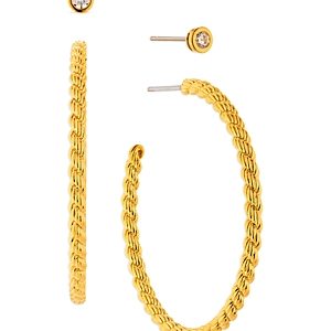 Nadri Golden Cubic Zirconia Stud & Twist Hoop Earrings, Set of 2- 4178760