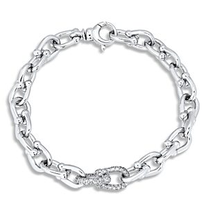 Alberto Amati Sterling Silver Diamond Oval Stirrup Link Chain Bracelet- 4185805