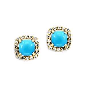 Bloomingdale's Turquoise & Diamond Halo Stud Earrings in 14K Yellow Gold - 100% Exclusive- 4216076