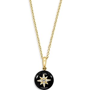 Bloomingdale's Onyx & Diamond Starburst Disc Pendant Necklace in 14K Yellow Gold, 16-18 - 100% Exclusive- 4216077