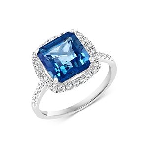 Bloomingdale's London Blue Topaz & Diamond Halo Ring in 14K White Gold - 100% Exclusive- 4216099