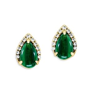 Bloomingdale's Malachite Pear Cut & Diamond Halo Stud Earrings in 14K Yellow Gold - 100% Exclusive- 4216088