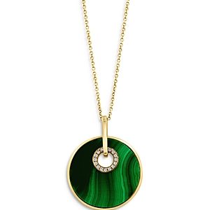 Bloomingdale's Malachite & Diamond Medallion Pendant Necklace in 14K Yellow Gold, 16-18 - 100% Exclusive- 4216091