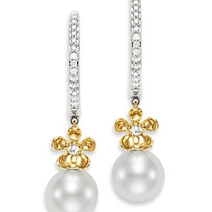 Bloomingdale's Fiore Cultured Freshwater Pearl & Diamond Flower Hoop Drop Earrings in 14K Yellow & White Gold - 100% Exclusive- 4193573