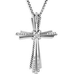 David Yurman Sterling Silver Angelika Cross Pendant Necklace with Diamonds, 18- 4002256