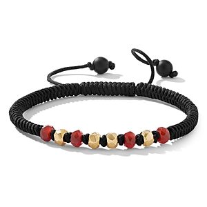 David Yurman 18K Yellow Gold Fortune Onyx & Carnelian Bead Cord Bracelet- 4201800