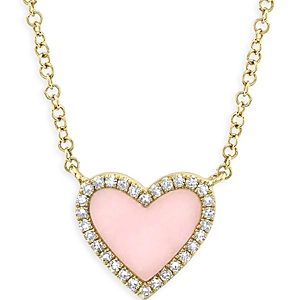 Moon & Meadow 14K Yellow Gold Pink Opal & Diamond Heart Pendant Necklace, 18 - 100% Exclusive- 4253116
