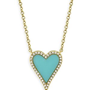 Moon & Meadow 14K Yellow Gold Turquoise & Diamond Heart Pendant Necklace, 18 - 100% Exclusive- 4259930