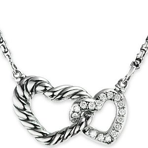 David Yurman Sterling Silver Cable Collectibles Diamond Heart Pendant Necklace, 15-17- 4199450
