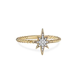 David Yurman 18K Yellow Gold Cable Collectibles North Star Stacking Ring with Diamonds- 4201656