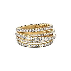 David Yurman 18K Yellow Gold Diamond Crossover Multirow Stack Look Ring- 4200463