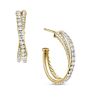 David Yurman 18K Yellow Gold Diamond Pave Crossover Hoop Earrings- 4200457