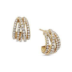 David Yurman 18K Yellow Gold Diamond Pave Crossover Curved Earrings- 4200456