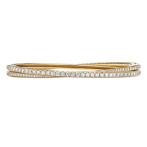 David Yurman 18K Yellow Gold Diamond Pave Crossover Bangle Bracelet- 4200455