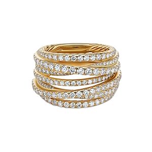 David Yurman 18K Yellow Gold Diamond Crossover Multirow Stack Look Ring- 4200465