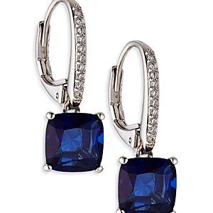 Nadri Modern Love Blue Cubic Zirconia Square Drop Earrings in Rhodium Plated- 4285308
