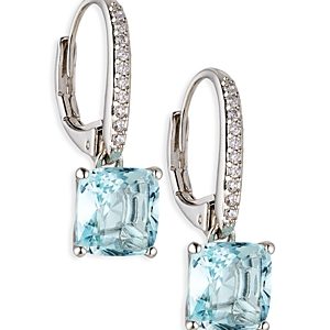 Nadri Modern Love Blue Cubic Zirconia Square Drop Earrings in Rhodium Plated- 4285308