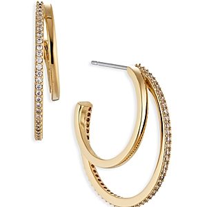 Nadri Golden Hour Cubic Zirconia Faux Double Hoop Earrings in 18K Gold Plated- 4285268