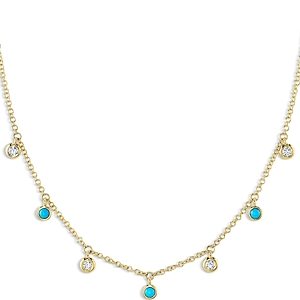 Moon & Meadow 14K Yellow Gold Turquoise & Diamond Dangle Collar Necklace, 18 - 100% Exclusive- 4253131