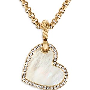David Yurman 18K Yellow Gold Dy Elements Mother of Pearl & Diamond Heart Amulet Pendant- 4200721