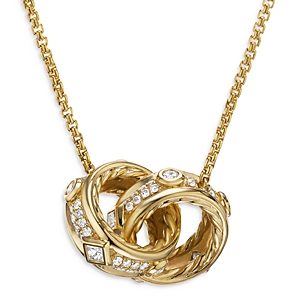 David Yurman 18K Yellow Gold Modern Renaissance Diamond Interlocking Ring Pendant Necklace, 17- 4200748