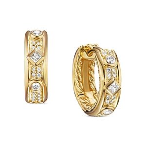 David Yurman 18K Yellow Gold Modern Renaissance Diamond Huggie Hoop Earrings- 4200747