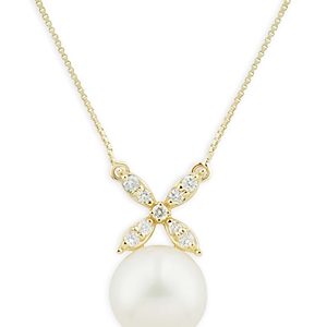 Bloomingdale's Cultured Freshwater Pearl & Diamond Pendant Necklace in 14K Yellow Gold, 20 - 100% Exclusive- 4302482