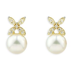 Bloomingdale's Cultured Freshwater Pearl & Diamond Stud Earrings in 14K Yellow Gold - 100% Exclusive- 4302484
