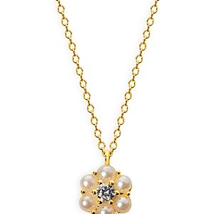 Argento Vivo Crystal & Imitation Pearl Flower Pendant Necklace in 14K Gold Plated Sterling Silver, 16-18- 4291467
