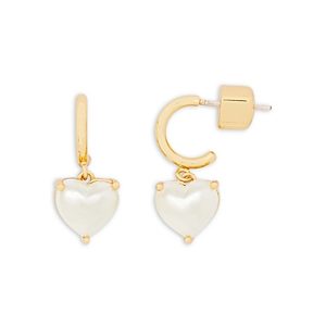 kate spade new york My Love Imitation Pearl Heart Charm Huggie Hoop Earrings- 4282693